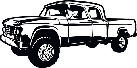 Classic Truck, Muscle car, Classic car, Stencil, Silhouette, Vector Clip Art - Truck 4x4 Off Road - Offroad car for tshirt and emblem © Natalya