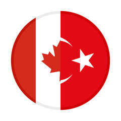 round icon with canada and turkey flags, isolated on white background