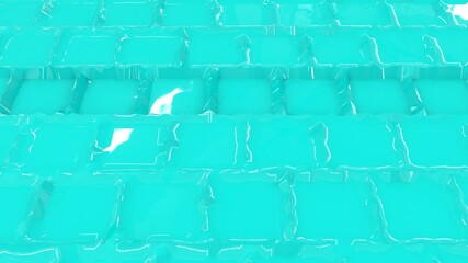 Turquoise smooth surface with white highlights. Beautiful turquoise background. A square tile placed horizontally in perspective.
