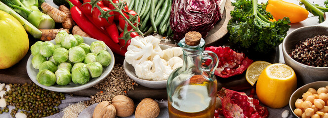 Plant based diet on gray background.