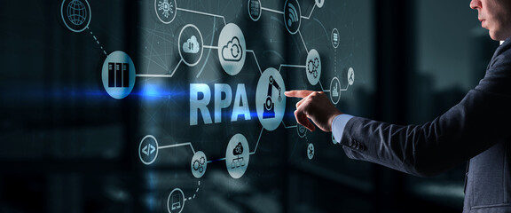 RPA. Robotic process automation concept on virtual screen