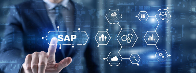 SAP Intelligent Robotic Process Automation. System Software Automation concept on futuristic virtual screen