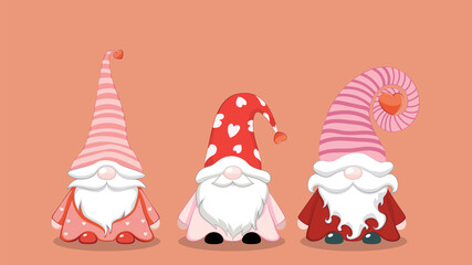 Three Valentine gnomes with hearts