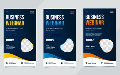 Set of social media stories template with wave and fluid shape background, suitable for marketing webinar, business webinar and other online seminars
