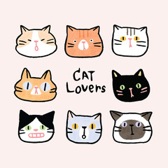 Vector Illustration of Cartoon Cat Face and 'Cat Lover' Letters on Isolated Background