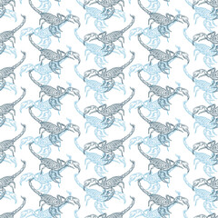 Scorpion hand drawing sketch pattern seamless. linear terrestrial arachnid background. Vector texture
