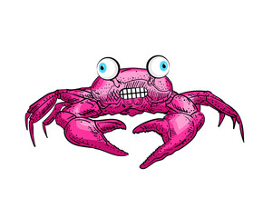 Crazy funny crab sketch. linear sea cance. Vector illustration
