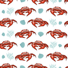 Crab pattern seamless. sea cancer background. Baby fabric ornament
