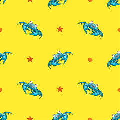 Fototapeta premium Cartoon Crab pattern seamless. sea cancer background. Baby fabric ornament
