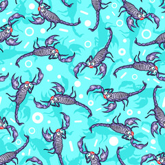 Cartoon Scorpion pattern seamless. crazy linear terrestrial arachnid background. Vector texture