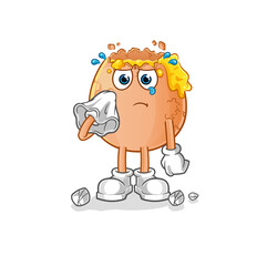 broken egg cry with a tissue. cartoon mascot vector
