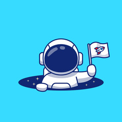 Cute Astronaut Holding Flag In Space Hole Cartoon Vector Icon Illustration. Science Technology Icon Concept Isolated Premium Vector. Flat Cartoon Style © catalyststuff