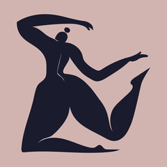 Dancing silhouette of a woman, inspired by Matisse. Dance of the female body in motion. Vector cut-out illustration isolated in modern trendy design style.