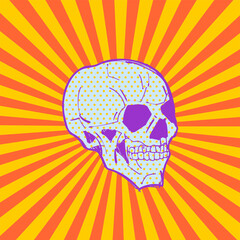 Skull pop art. head skeleton retro vector illustration