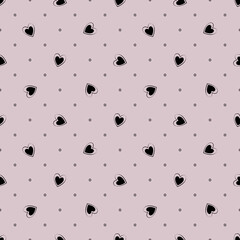 Festive decoration for Valentine Day. Cute simple line print. Seamless pink pattern with hand drawn hearts. Vector flat illustration for wrapping paper, textile and design