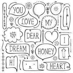 Set of black doodle bubbles for bullet journal, notebook, diary, and planner isolated on white background