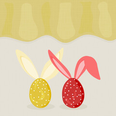 Vector illustration of Easter eggs with rabbit ears. Festive vector template.