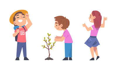 Little Children Loving Planet Taking Care of Earth and Environment Vector Set