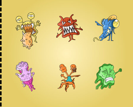 Little Alien monsters characters cartoon illustration