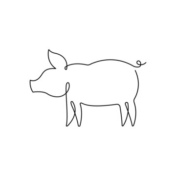 Continuous one line Pig drawing vector