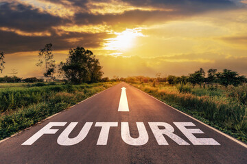 Future text on the highway road concept for planning and challenge or career path, business...