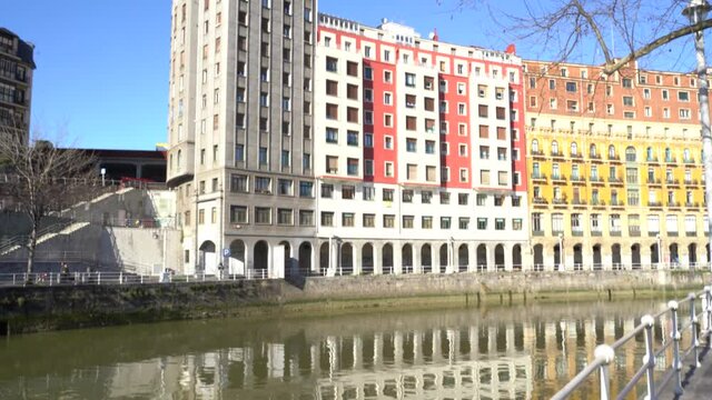 colourful buildings in the riverside in Bilbao, Basque Country (Spain)
