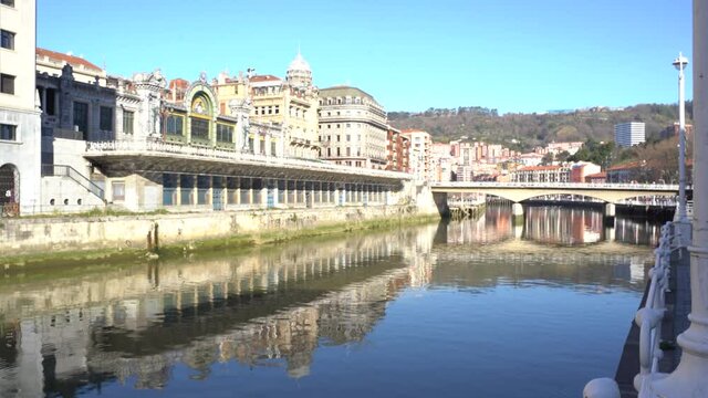 riverside in the city of Bilbao in the Basque Country, Spain