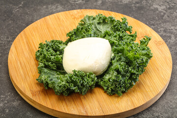 Soft mozzarella cheese over board