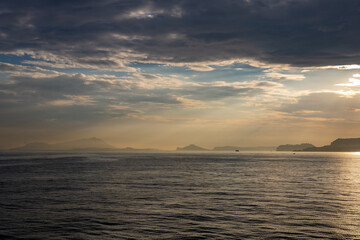 silhouette of the island of Ischia and Procida and Campi Flegrei. The Phlegraean Islands,...