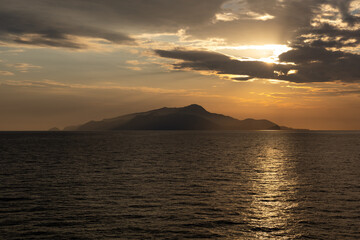 silhouette of the island of Ischia and Procida. The Phlegraean Islands, archipelago in the Gulf of Naples, Campania, Italy