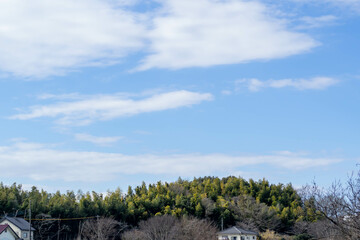 Fototapeta na wymiar 冬の澄んだ青空と里山
