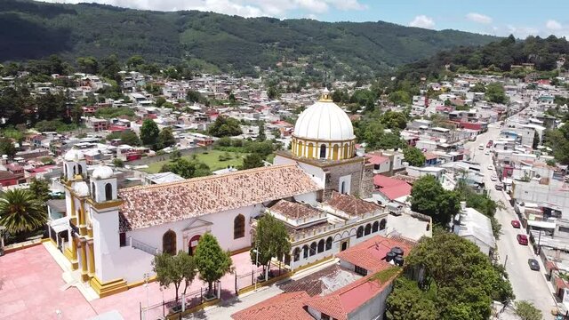 aerial view of a cathedral in san cristobal de las casas, chiapas, mexico
