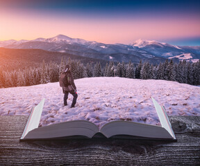 Active hiker on a book