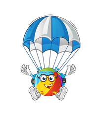 beach ball skydiving character. cartoon mascot vector