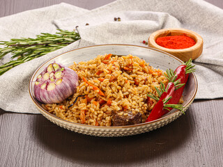 Uzbek traditional Pilaf with beef
