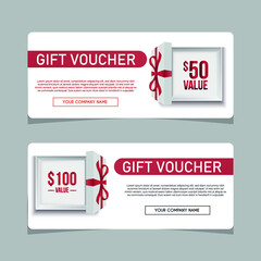 Obraz premium Realistic open gift box with ribbon gift voucher banners design templates