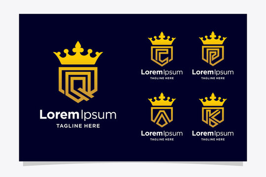 golden crown logo with lettering concept