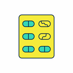 Filled outline Pills in blister pack icon isolated on white background. Medical drug package for tablet, vitamin, antibiotic, aspirin. Vector