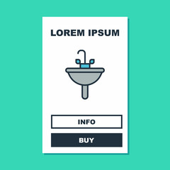 Filled outline Washbasin with water tap icon isolated on turquoise background. Vector