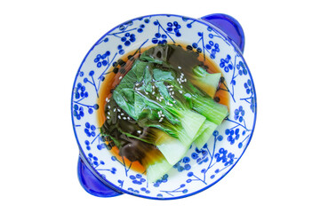 Die cut of Chinese Kale with Oyster Sauce on white isolated.