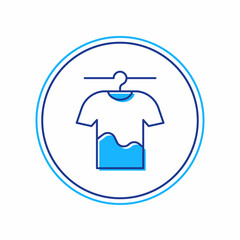 Filled outline Drying clothes icon isolated on white background. Clean shirt. Wash clothes on a rope with clothespins. Clothing care and tidiness. Vector