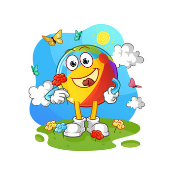 beach ball pick flowers in spring. character vector