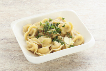 Russian boiled dumplings with meat