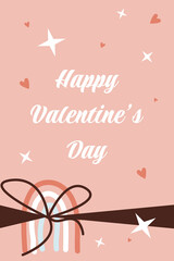 Valentine's Day greeting card with rainbow tied with bow. Vector illustration in doodle style