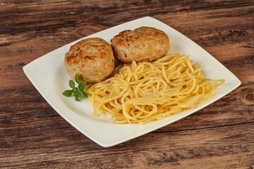 Spaghetti with homemade chicken cutlet