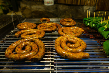SAI AUA,Notrhern Thai Spicy Sausage on the grill