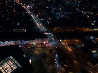 overhead view of night Lviv city street