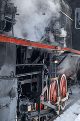 old retro steam train close up
