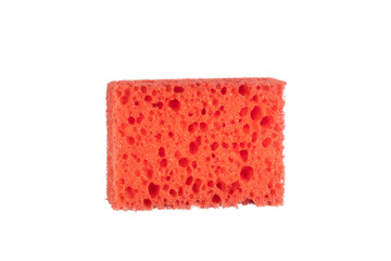 Red Dishwashing sponge isolated on white background.