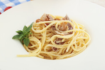 Spaghetti carbonara pasta with bacon